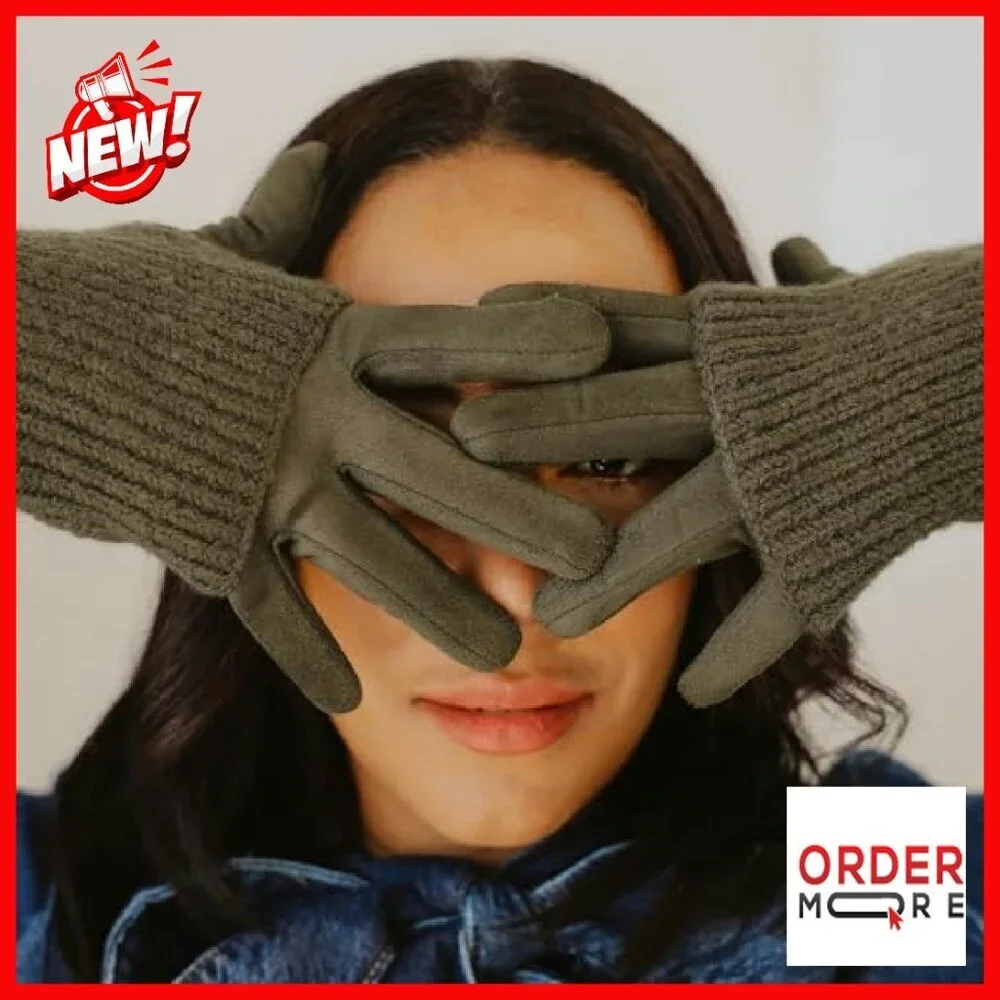Faux Suede Gloves with Removable Knit Wrist Warmers, Cold Weather